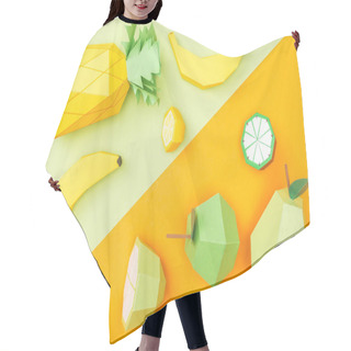 Personality  Top View Of Handmade Colorful Origami Fruits On Orange And Green Hair Cutting Cape