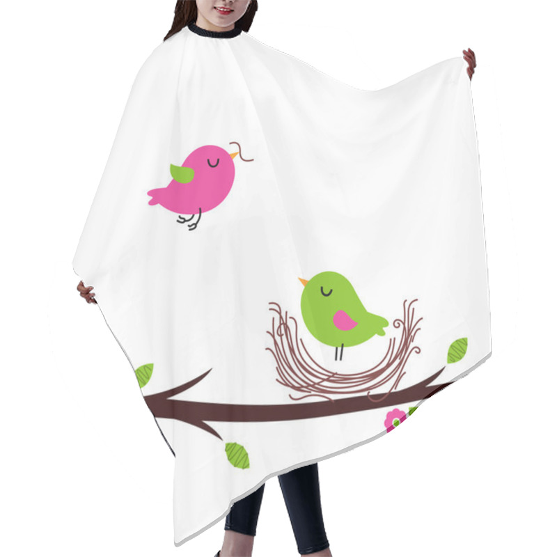 Personality  Cute Spring Nesting Birds Isolated On White Hair Cutting Cape