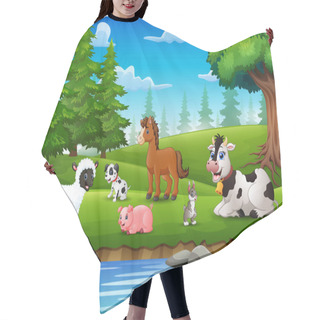 Personality  Vector Illustration Of The Farm Animals Are Enjoying Nature By The River Hair Cutting Cape