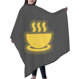 Personality  Bowl Of Hot Soup On A Plate Yellow Glowing Neon Icon Hair Cutting Cape