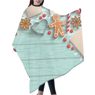 Personality  Christmas Background With Gingerbread, Spices And Ornaments Hair Cutting Cape