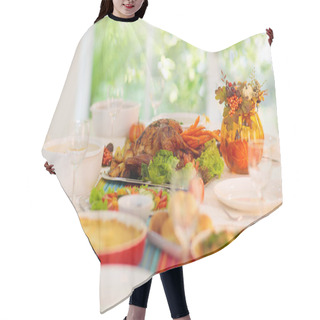 Personality  Thanksgiving Dinner. Turkey Table Setting. Hair Cutting Cape
