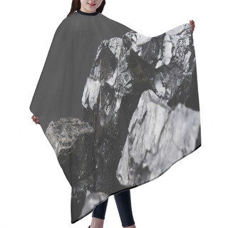 Personality  Natural Coal On A Black Background Isolated Closeup. Extraction Of Natural Mineral Resources. Hair Cutting Cape