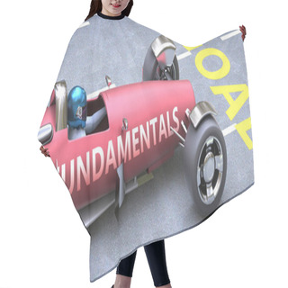 Personality  Fundamentals Helps Reaching Goals, Pictured As A Race Car With A Phrase Fundamentals On A Track As A Metaphor Of Fundamentals Playing Vital Role In Achieving Success, 3d Illustration Hair Cutting Cape