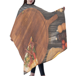 Personality  Top View Of Single Slice Of Tasty Pizza On Wooden Cutting Board Hair Cutting Cape