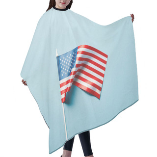 Personality  Top View Of American Flag On Stick On Blue Background  Hair Cutting Cape