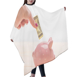 Personality  Hand Putting Banknote In Piggy Bank  Hair Cutting Cape