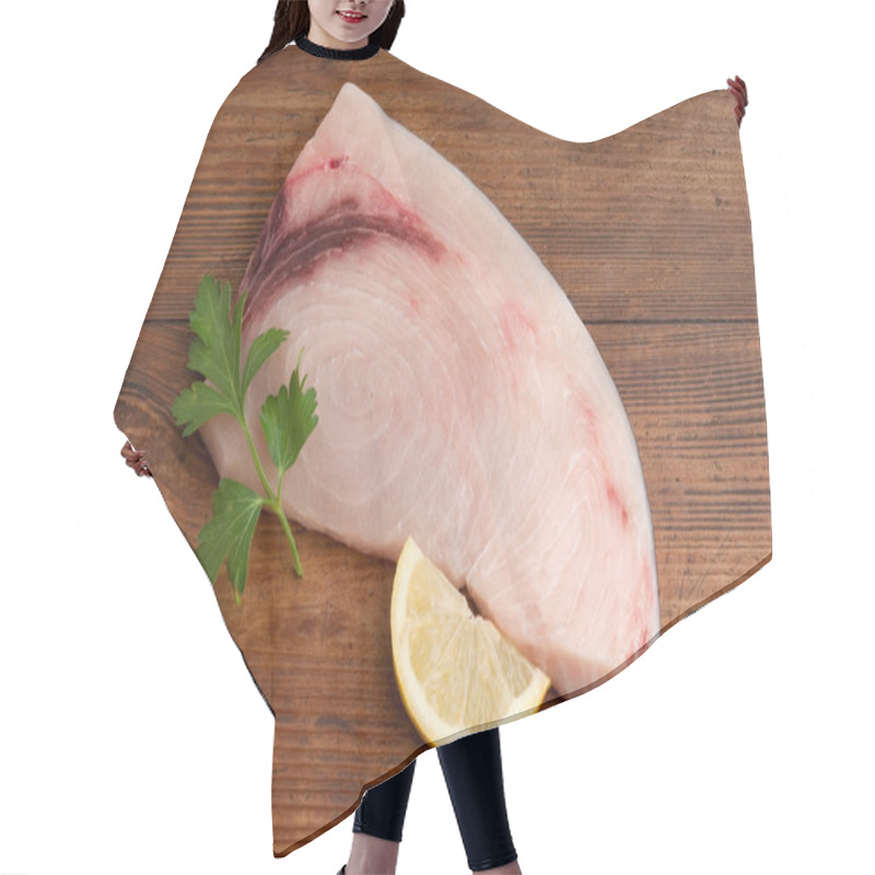 Personality  Slice swordfish with ingredients ready to cooking hair cutting cape