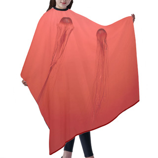 Personality  Two Japanese Sea Nettle Jellyfishes On Red Background Hair Cutting Cape