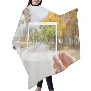 Personality  Holding Instant Photo. Hair Cutting Cape