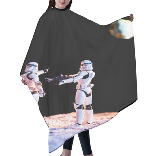 Personality  White Imperial Stormtrooper Aiming With Gun At Another On Black Background With Planet Earth Hair Cutting Cape