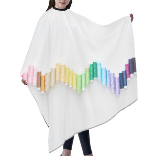 Personality  Top View Of Bright And Colorful Threads On White Background  Hair Cutting Cape