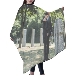 Personality  Upset Man Hugging Frustrated Woman In Cemetery  Hair Cutting Cape
