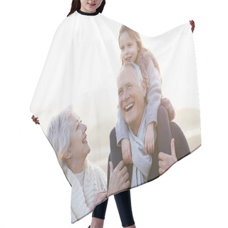 Personality  Grandparents And Granddaughter Walking Hair Cutting Cape