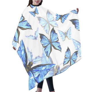 Personality  Beautiful Blue Summer Watercolor Butterflies On A White Background, Seamless Pattern Hair Cutting Cape