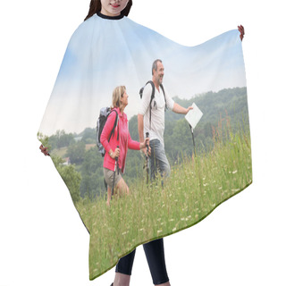 Personality  Senior Couple Hiking In Natural Landscape Hair Cutting Cape