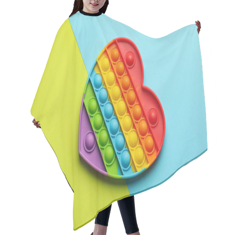 Personality  Heart Shaped Rainbow Pop It Fidget Toy On Color Background, Top View Hair Cutting Cape