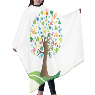 Personality  Tree Hearts And Hands People Figures Logo Vector Hair Cutting Cape