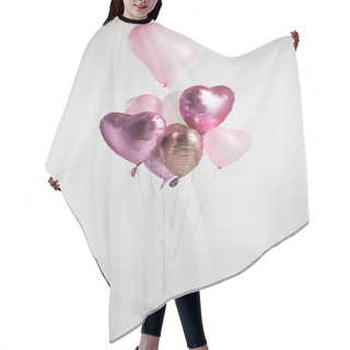 Personality  Bundle Of Festive Heart-shaped Pink And Golden Balloons On White  Hair Cutting Cape