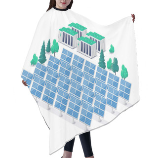 Personality  Renewable Solar Photovoltaic Power Plant Generation Station With Electric Solar Panels Cells For Electricity Grid With Battery Storage. Clean Sustainable Future Energy. Isolated Vector Illustration. Hair Cutting Cape