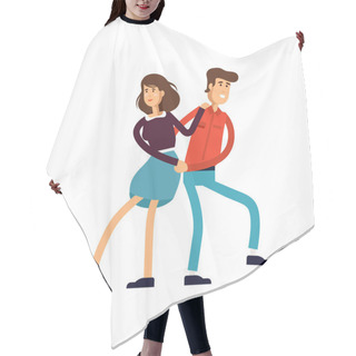 Personality  Vector Illustration Of Young Female And Male Characters Are Dancing In White Background. Hair Cutting Cape