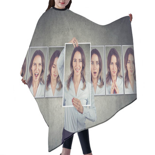 Personality  Young Masked Woman Expressing Different Emotions  Hair Cutting Cape