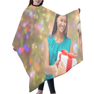 Personality  Happy Mother Giving Christmas Present To Her Child Hair Cutting Cape