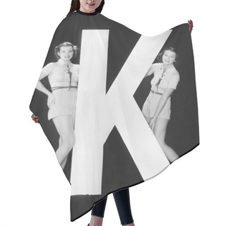 Personality  Women Posing With Huge Letter K Hair Cutting Cape