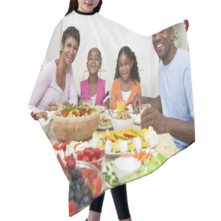 Personality  African American Parents Children Family Eating At Dining Table Hair Cutting Cape