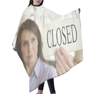 Personality  Store Owner Turning Closed Sign In Shop Doorway Hair Cutting Cape