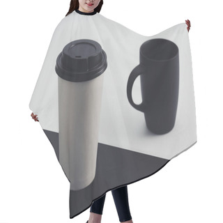 Personality  White Paper Cup And Black Coffee Cup On Black And White Background Hair Cutting Cape