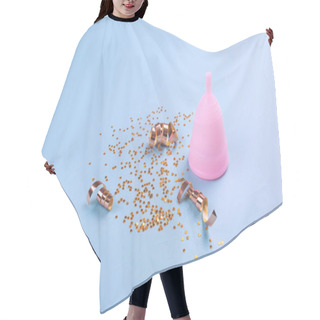 Personality  Pink Menstrual Cup On Blue Background. Hair Cutting Cape
