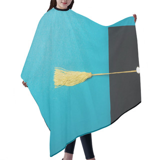 Personality  Top View Of Black Graduation Cap With Yellow Tassel On Blue Background Hair Cutting Cape
