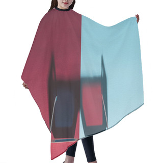 Personality  Top View Of Cardboard 3d Glasses With Long Vertical Shadow On Blue And Bordo Background Hair Cutting Cape