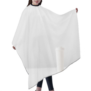 Personality  White Disposable Coffee Cup On White Tabletop Hair Cutting Cape