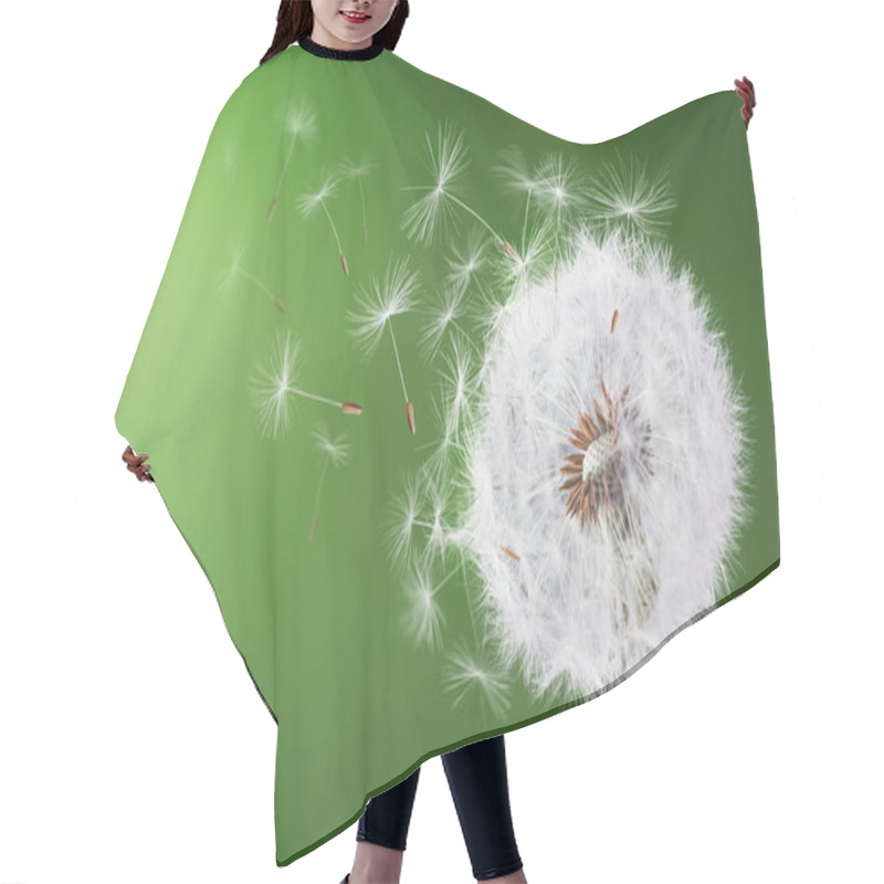 Personality  Dandelion flying on green background hair cutting cape