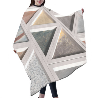 Personality  Wall With Triangles Of Different Materials In White Frames Hair Cutting Cape