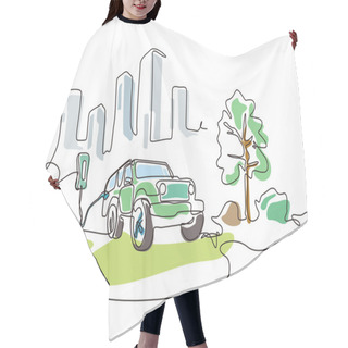 Personality  Sketch Lifestyle A027_electric Vehicle Charging At City To Shows The Concept Of Eco Vector Illustration Graphic EPS 10 Hair Cutting Cape