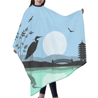 Personality  Heron Silhouette On River At Beautiful Asian Place Hair Cutting Cape