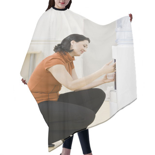 Personality  Businesswoman At Water Cooler Hair Cutting Cape