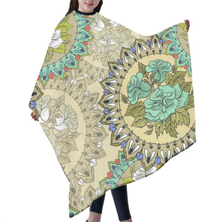 Personality  Seamless Pattern With Circular Floral Ornament With Roses Hair Cutting Cape