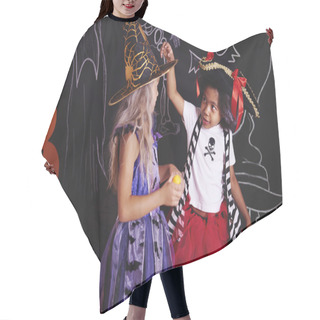Personality  Two Girls Spending Time Together At Halloween Party  Hair Cutting Cape