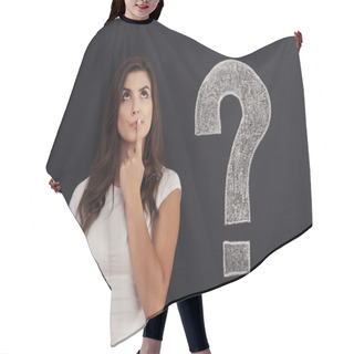 Personality  Woman With Question Mark On Blackboard Hair Cutting Cape