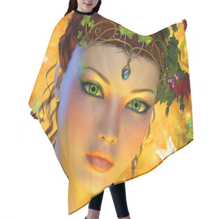 Personality  Fairytale Background With Woman Closeup Face Hair Cutting Cape