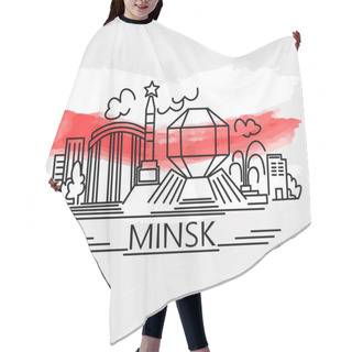Personality  Line Art Minsk Vector Red White Historical Flag. Main Capital Sighseeings Poster. Outline Design Buildings, Monuments, Attractions. Town Landscape Postcard, Banner. Stand Off, Rally, Strike Symbol Hair Cutting Cape