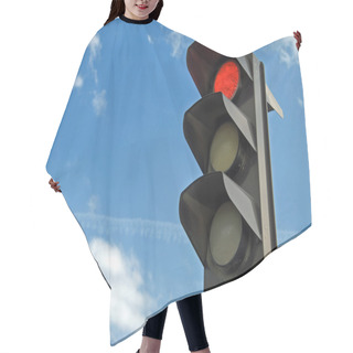 Personality  Red Color On The Traffic Light With A Beautiful Blue Sky In Background Hair Cutting Cape