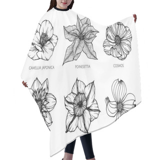 Personality  Collection Set Of Flower Drawing Illustration. Hair Cutting Cape