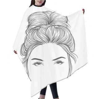 Personality  Pretty Woman With A Messy Bun Hairstyle. Hand Drew Vector Line Art Illustration On White Background  Hair Cutting Cape