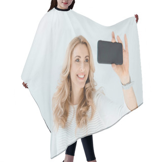 Personality  Woman Making Selfie Hair Cutting Cape