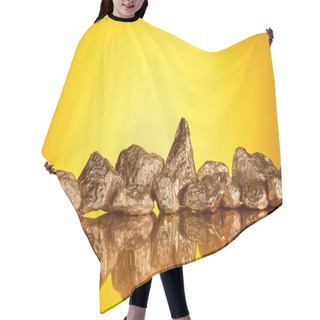 Personality  Pile Of Gold Shiny Stones In Row With Reflection On Yellow Background With Copy Space Hair Cutting Cape
